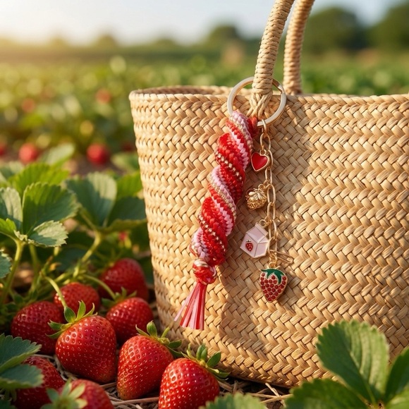 handcrafted Accessories - Strawberry Sweetheart Charm Keychain